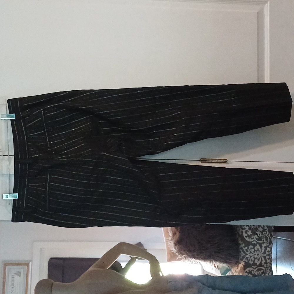 🔥🔥🔥Marc Jacobs black metallic pinstripe crop flat front chinos 8 NWT - Picture 9 of 16